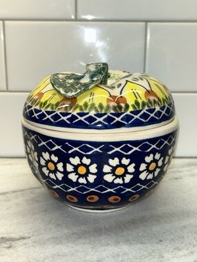 Wiza Polish Pottery Stonewear Handmade Apple Baker Or Potpourri Canister